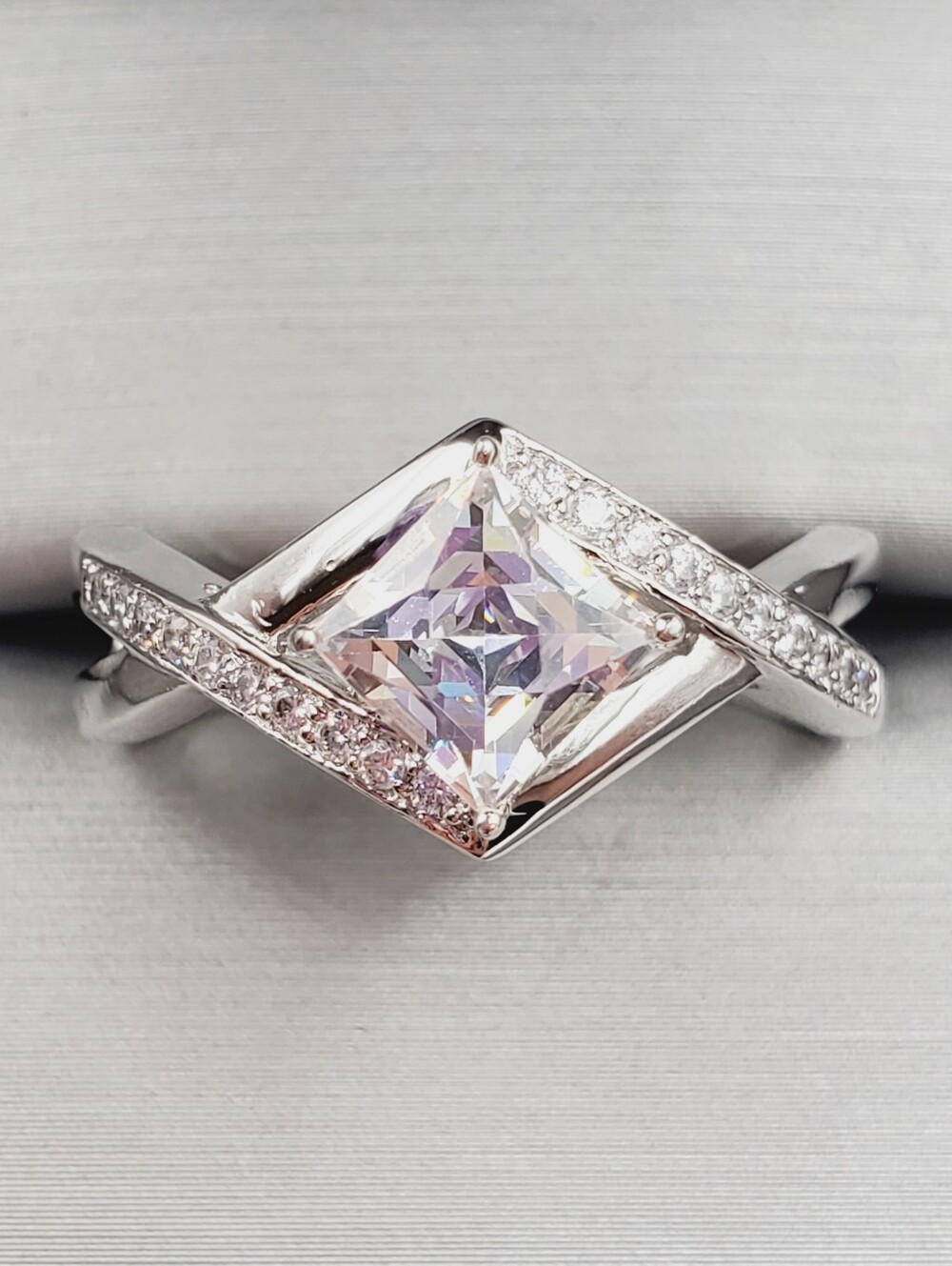 Sterling Silver Princess Cut Statement Ring - Modern Square Band